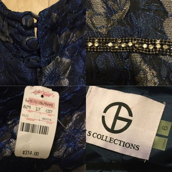 Midnight Blue Embellished Jacquard Mermaid Gown - Picture 8 of 8